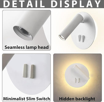 ZEROUNO Bedroom Wall Lamp with Switch Reading Light Hardwired Sconces Which Angle Adjustable for Bed-Side Interior Design (White)