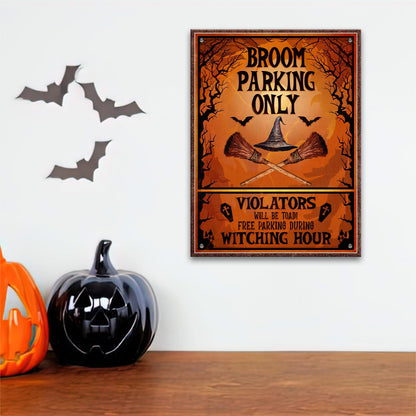WODORO Broom Parking Only Witch Halloween Printed Metal Sign, 11.8x15.7 Inches, All Others Will Be Toad Wiccan Decor, Halloween Witch Parking Sign, Gifts For Witchy Friends Colleagues Family (01)