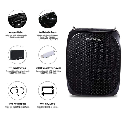 ZOWEETEK ZW-Z258 Portable Rechargeable Mini Voice Amplifier for Teachers with Wired Microphone Headset and Waistband,Supports MP3 Format Audio for Speech, Class, Training,Tour Guide,Power Amplifiers