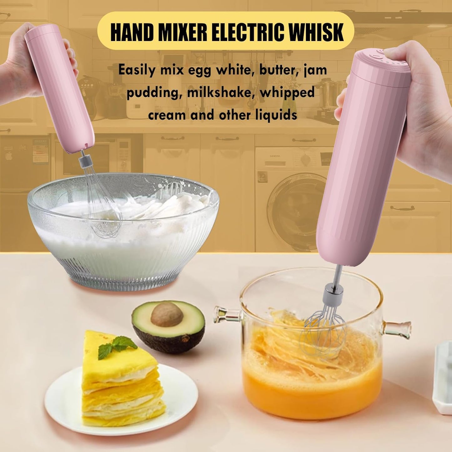 4-in-1 Electric Hand Mixer, Electric Whisk, Mini Onion Chopper 10Oz, Small Cordless Hand Blender, Milk Frother Wand for Coffee, Matcha, 4 Speed Rechargeable Food Processor for Baby Food Maker