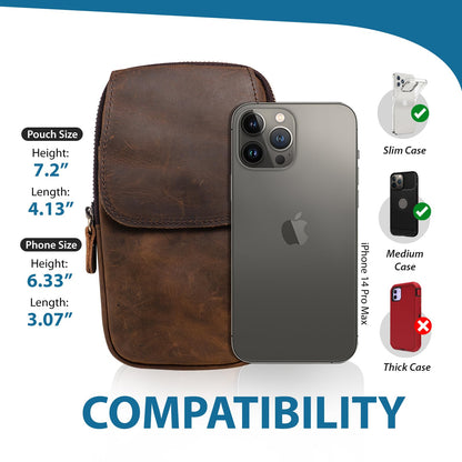 Hengwin Leather Men Cell Phone Holster Wallet Case with Belt Clip Travel Messenger Bag Waist Pouch Crossbody Purse Fits for iPhone 17 Pro Max 16 Pro Max 15 Pro Max Samsung Galaxy S25 Ultra (Coffee)