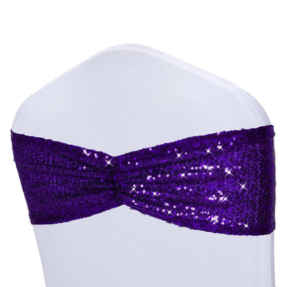 Poise3EHome Purple Sequin Chair Sashes,100 PCS Folding Chair Covers Bow for Halloween Wedding Party Reception Decorations