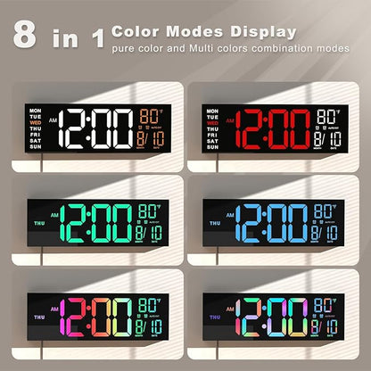 JALL 13" Large Digital Wall Mount Clock, Count Down Timer, Alarm, Big LED, 8 RGB Color, DST, Temperature for Living Room Classroom Desk, Xmas, Birthday Gift for Senior Mom Dad, Blue