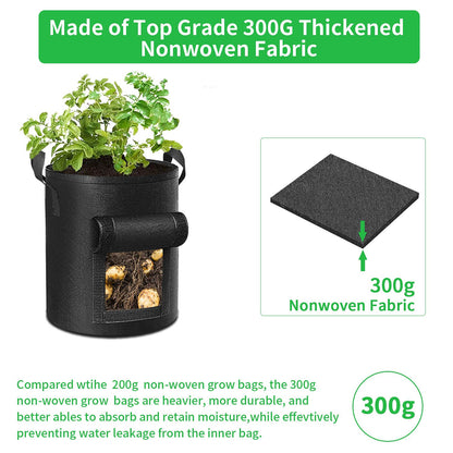 ADORMA 6-Pack 10 Gallon Potato Grow Bags, Heavy Duty Fabric Pots with Handles,300G Thickened Nonwoven Pots for Plants