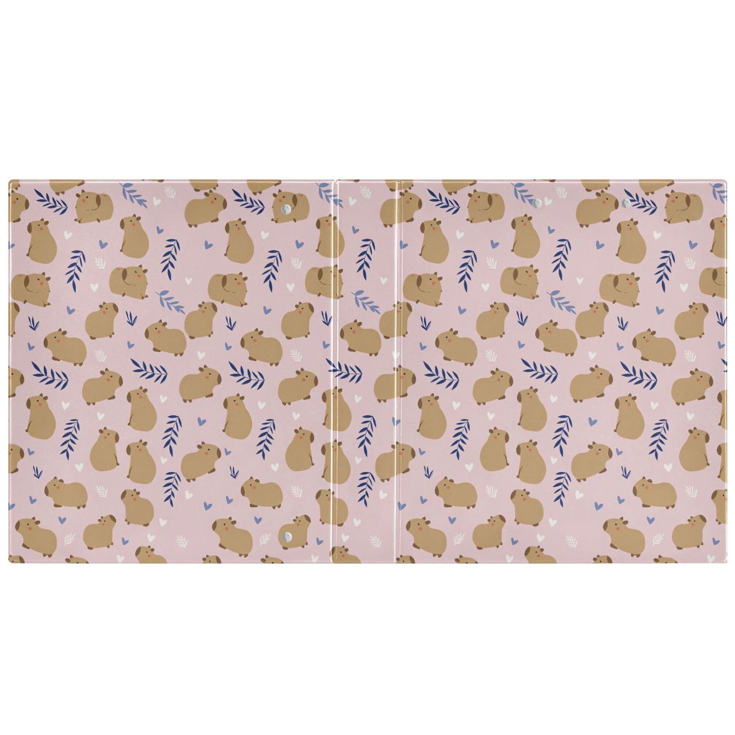 Cute Capybara Round Ring Binders 1.5 Inch Flowers Strawberry Doodle Pattern 3 Ring Clipboard Binder for Office School Work Supplies File Folder 200 Sheet Capacity