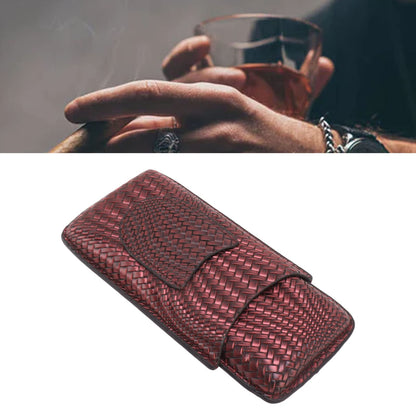 Travel Leather Cigar Case, 3 Finger Cigar Case Elegant Woven Pattern Gift Giving with Front Pocket for Office for Party()