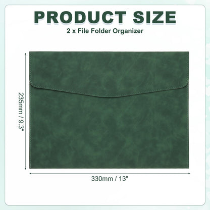 PATIKIL PU Leather A4 File Folder, 2Pcs Document Holder Filing Organizer Portfolio Envelope Folder Case with Snap Closure for Letter Receipt, Green