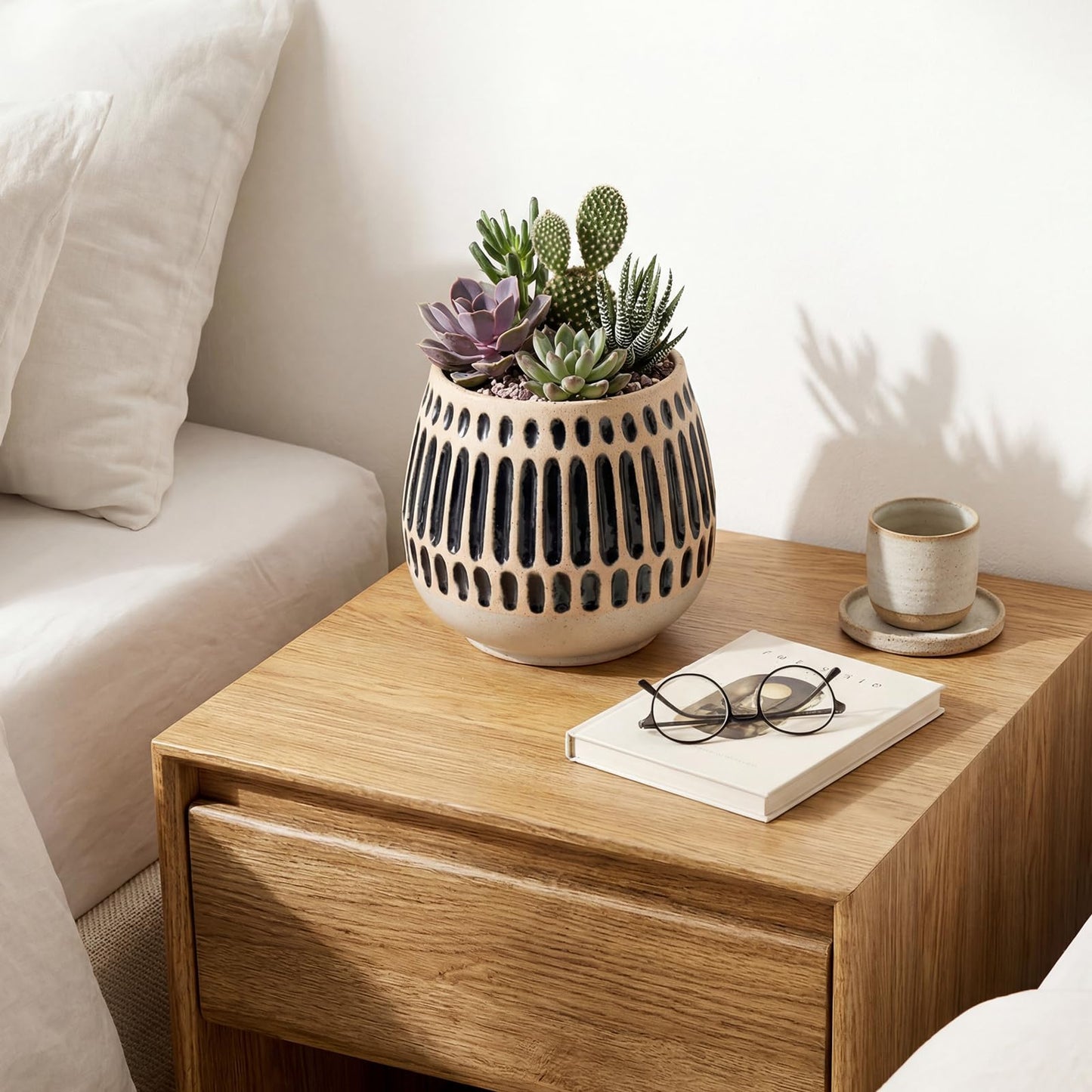 Chonsun Ceramic Planter 4 Inch Plant Pots Indoor Outdoor Succulent Plant Pot Flower Pots Mid-Century Planter Ceramic Pot