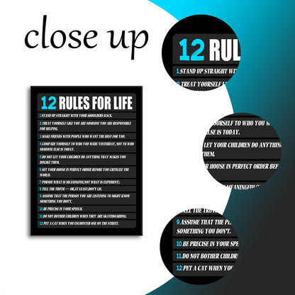 Motivational Canvas Wall Art 12 Rules for Life Inspirational Poster Print Positive Quotes Pictures Painting Artwork for Home Office Bedroom Living Room Wall Decor Ready to Hang [18''Wx24''H]