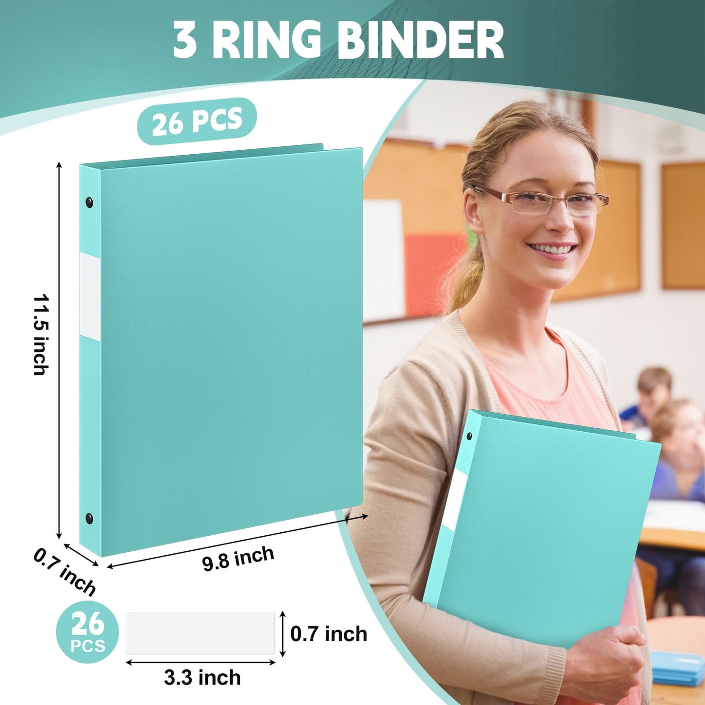 Henoyso 26 Pack 0.5 Inch Plastic 3 Ring Binder Round Ring, Bulk 1/2 Inch Flexible Binders Hold 140 Sheets Letter Size with Pocket, Document Organizer for Back to School Classroom Office (Pastel Green)