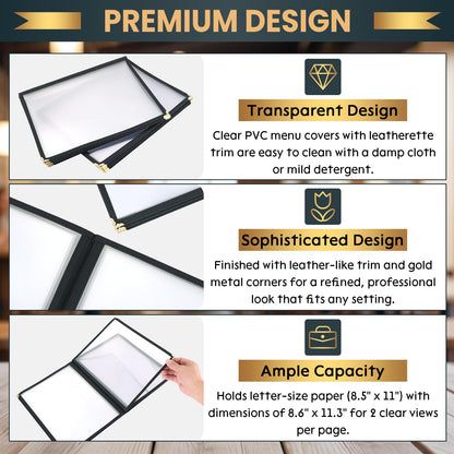 AMGSH 6 Page 12 View Menu Covers 8.5 x 11 Inch, Clear View Menu Holder Transparent Menu Sleeve, Fits Letter Size Paper for Kitchen, Restaurant Supplies, Wine Menu Morning Menu Homeschool 2 Pack