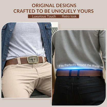 OZNDAS Ratchet Belt Strap, Full Grain Leather Belt Straps for Men without Buckle 1 3/8"- Replacement Strap Only