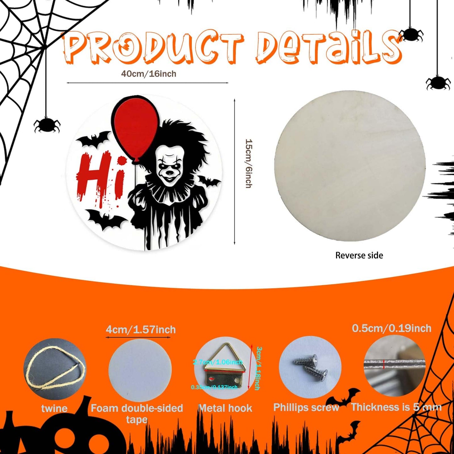 Halloween Welcome Sign Halloween Horror Characters Wooden Door Hanger Funny Window Wall Decor 12×12in