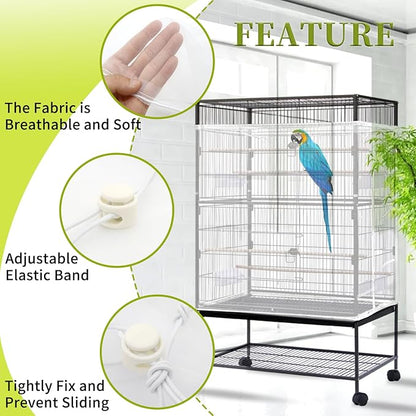 Daoeny 2PCS Bird Cage Seed Catcher, Large Bird Cage Cover, Adjustable Soft Airy Nylon Mesh, Birdcage Cover Skirt Seed Guard for Parrot Parakeet Macaw Round Square Cages (White & White)