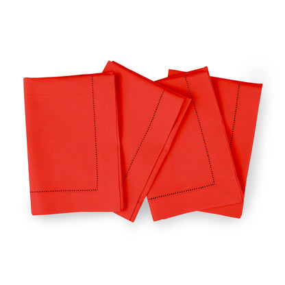 Solino Home Cotton Linen Napkins Set of 4 - Hemstitch Poppy Red Dinner Napkins Cloth 20 x 20 Inch for 4th of July - Handcrafted and Machine Washable
