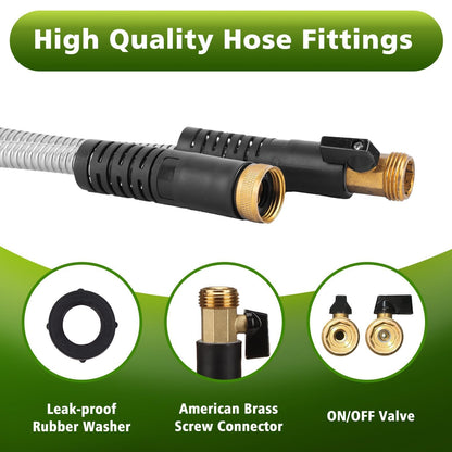 Svansea Metal Garden Hose 25ft Stainless Steel Hose Heavy Duty Flexible Water Hose with 10 Way Spray Nozzle 3/4 Solid Brass Fittings-Outdoor Yard Lightweight No Kink Leak Resistant Water Pipe