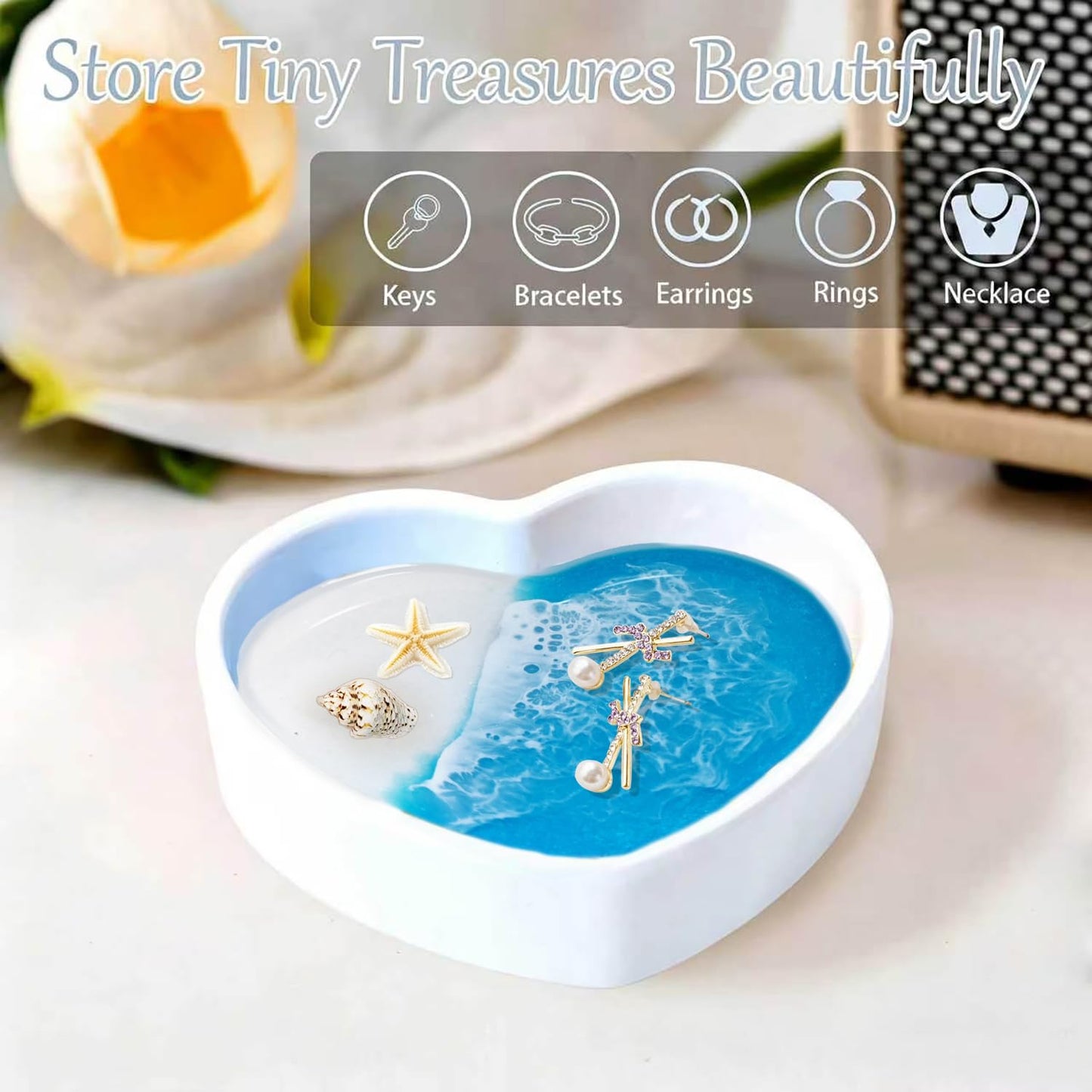 LENTOFINE Resin Ring Dish,Coastal Jewelry Tray for Small Trinkets