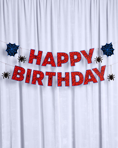 xo, Fetti Spider Web Happy Birthday Banner - 4.5 ft. | Red and Blue Birthday Garland, Kids Party Decoration, Superhero Theme Sign, Photoshoot Backdrop