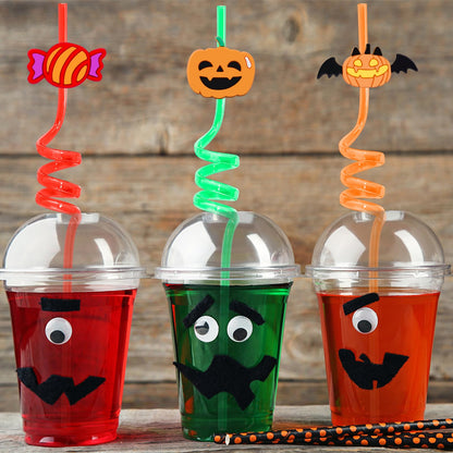 24Pcs Halloween party favors, Party Straw for Halloweens Decorations Pumpkin Ghost Cat Halloweens themed Party Straws