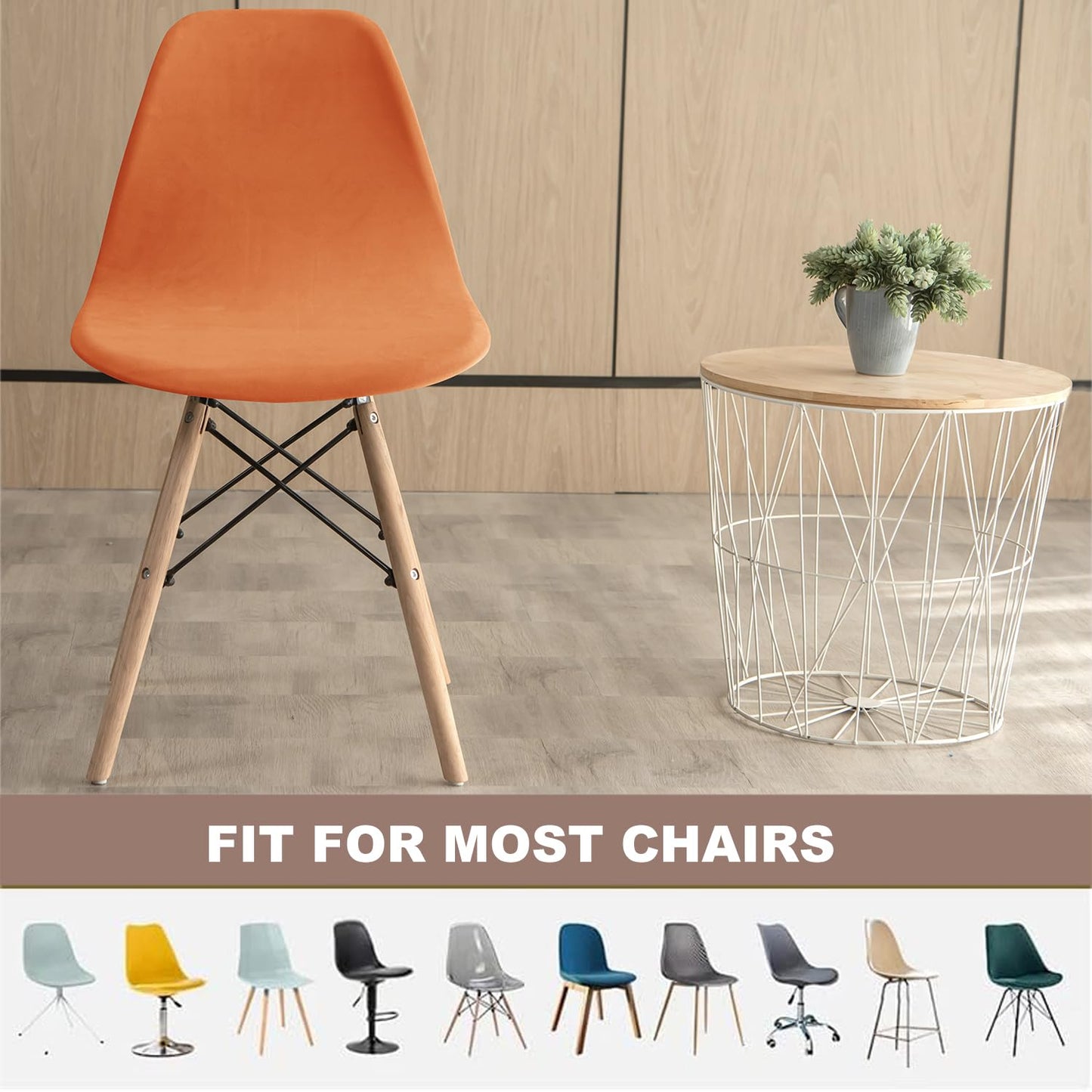 SONNACH Pack of 4 Velvet Mid Century Modern Dining Chair Covers, Armless Chair Cover,Living Room Side Chair Slipcovers (Orange)
