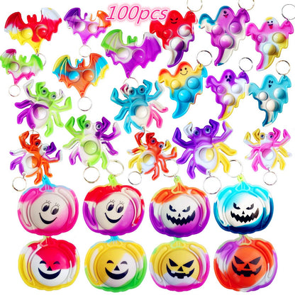 Roaqua 100 packs Bulk Halloween Ghost Pumpkin Spider Bat Fidget Bubble Mini Pop，Halloween Party Favors ， Birthday Supplies and Student Prizes Gifts