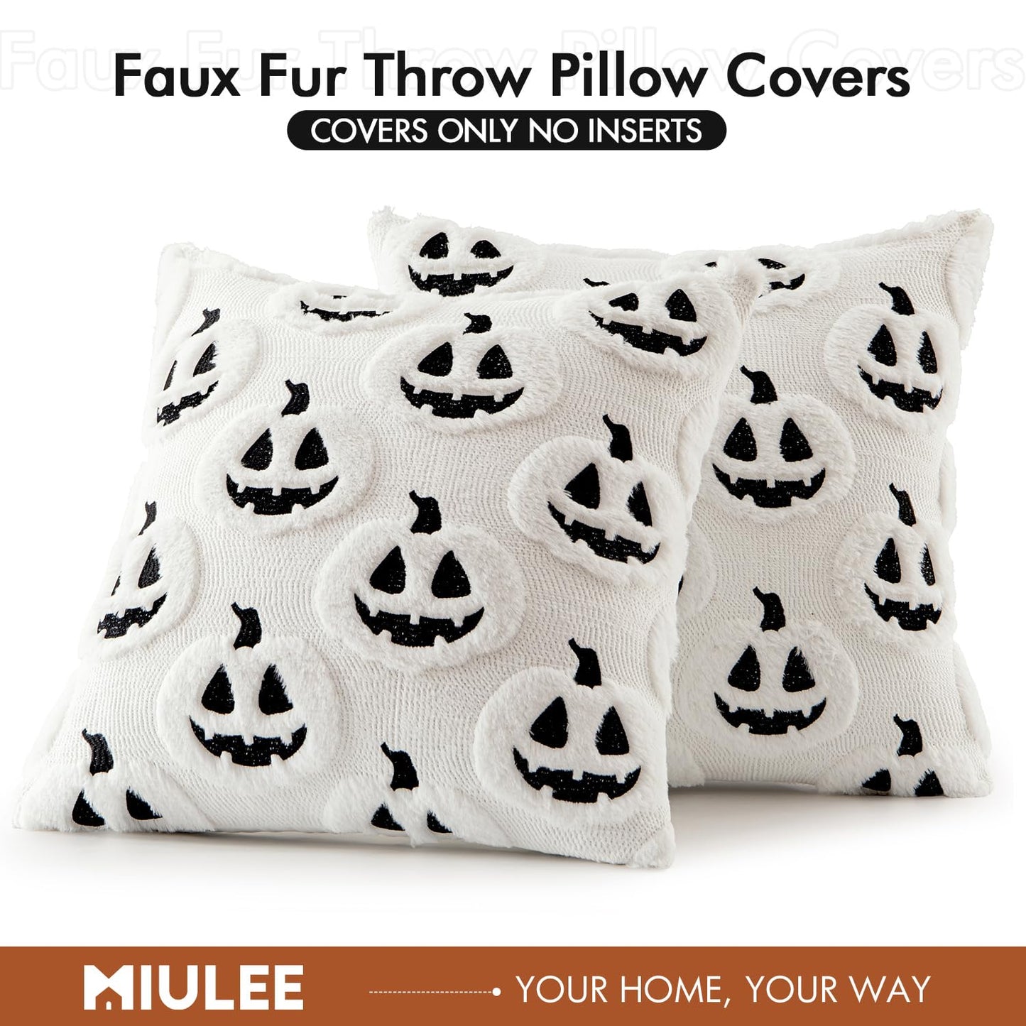 MIULEE Thanksgiving Fall Halloween Throw Pillow Covers 18x18 Decorative Pumpkin Pattern Pillowcases Soft Plush Faux Wool Cushions for Home Patio Sofa Couch,White