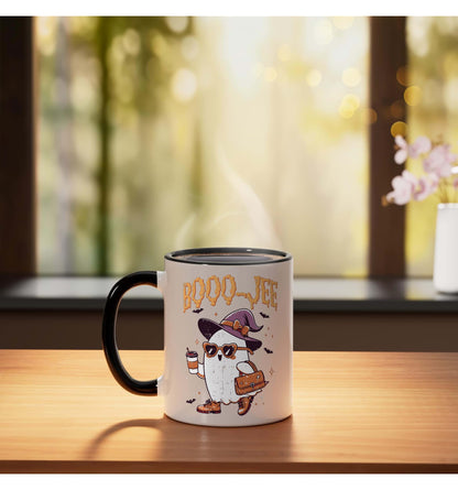 Halloween Ghost Witch Boojee Bougie Costume Women Girls Kids Ceramic Mug, Black/White