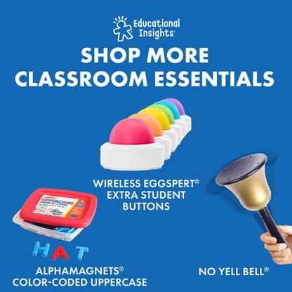 Educational Insights Wireless Eggspert 2.4 GHz - Game Buzzers with Lights and Sound, Classroom Trivia Game Show Buzzers, Answer Button Set for Class Quiz Games, Must-Have Teacher Resources