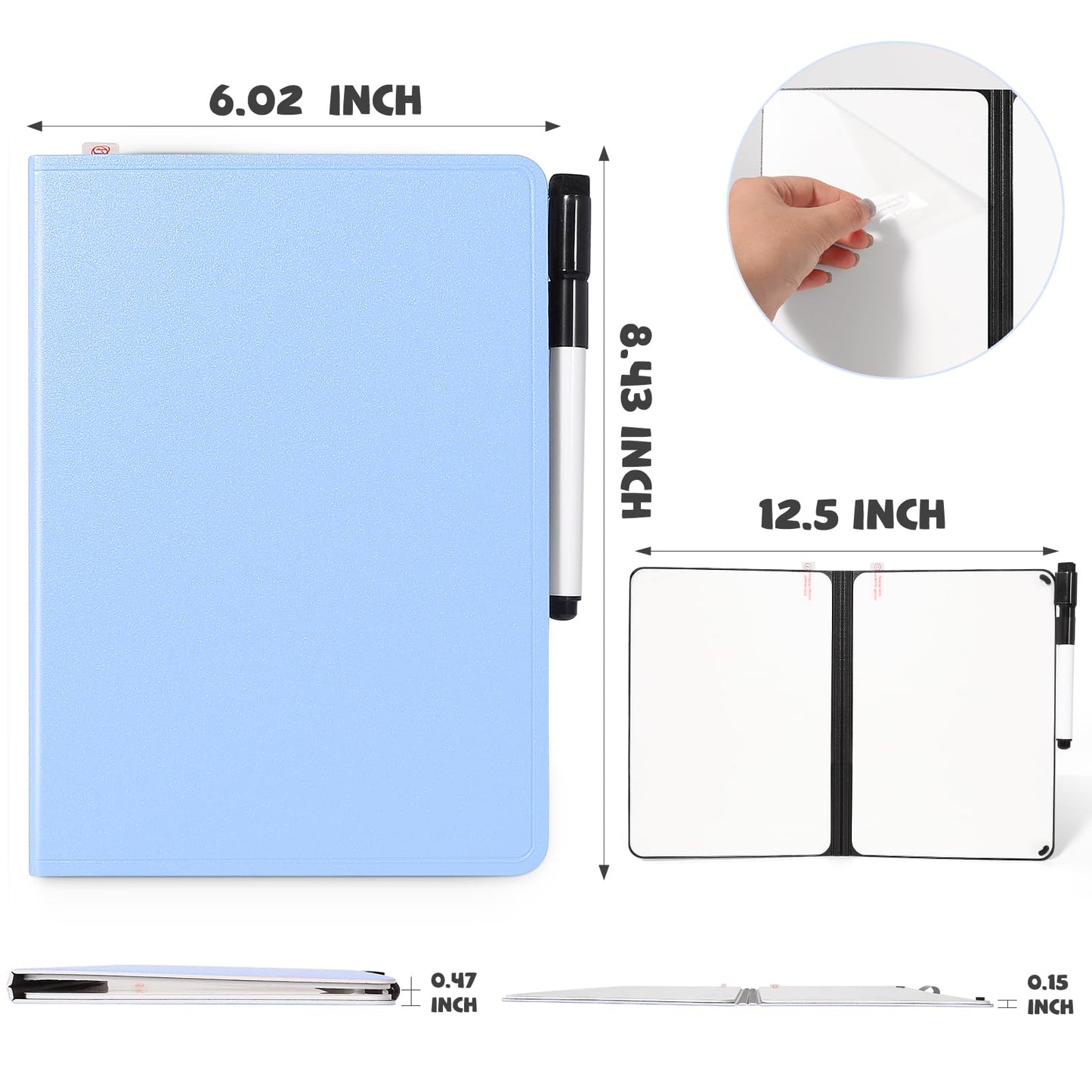 AGM Portable White Board Dry Erase, Double Sided Folding Whiteboards with Pen, Small Dry Erase Board for Study, Meeting, Doodling, Planning, Blue