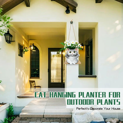 Pyoimmne Cat Hanging Planters for Indoor Outdoor Plants, Small Cute Hanging Pots for Succulent, String of Pearls Plant, Resin Hanging Flower Pots with Drainage Hole, Unique Gift, Garden Home Decor