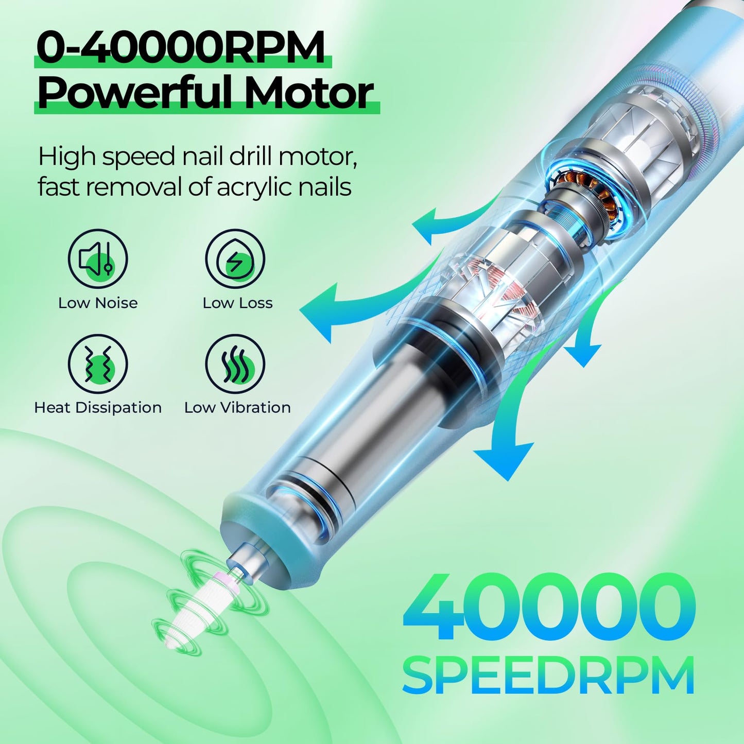 40000RPM Electric Nail File Drill Professional Kit, Drill Machine with LCD Display, Manicure Pedicure Polishing Acrylic Gel Nail Grinder for Salon, Home Use