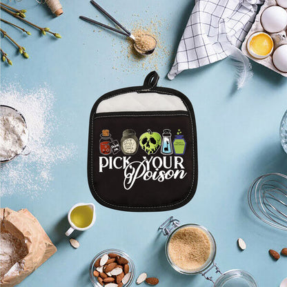 ZJXHPO Halloween Evil Queen Pot Holder Gift Villain Lover Baking Gift Pick Your Poison Oven Mitts Gift Witch Oven Pads Pot Holder (Poison holder)