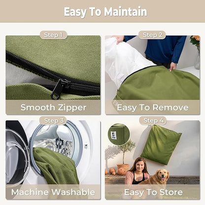 Sytopia 36 Inch Canvas Outdoor Dog Bed for Large Dogs, Durable Indoor Patio Pet Pad for Crate, Great Gift for Pets with Waterproof Machine Washable Removable Cover, Green