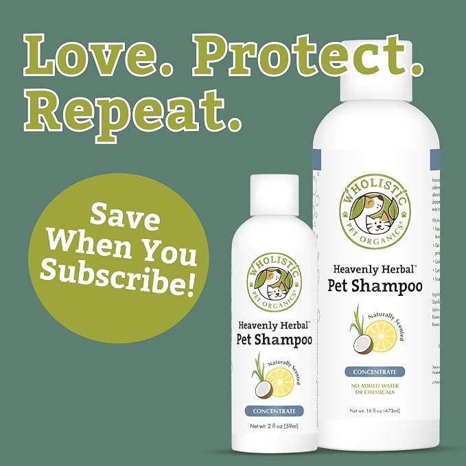 Wholistic Pet Organics Pet Shampoo Concentrate: USDA Organic Cat and Dog Shampoo for Sensitive Skin and Coat Support - Mild and Non-Irritating, Natural, Non-Toxic, Sulfate-Free, & Cruelty-Free - 2 Oz
