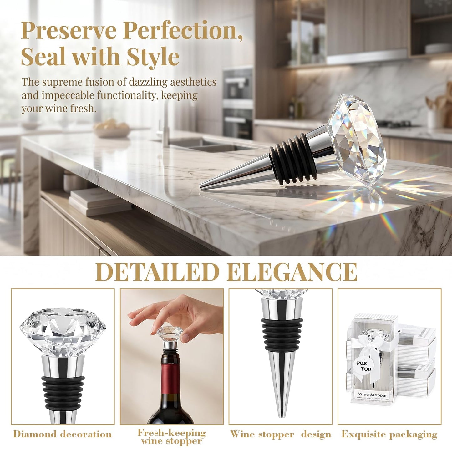 30PCS Crystal Wine Stoppers Diamond Decorative Wine Bottle Stopper for Wedding Bridal Shower Souvenir Decorations Keepsakes for Guests