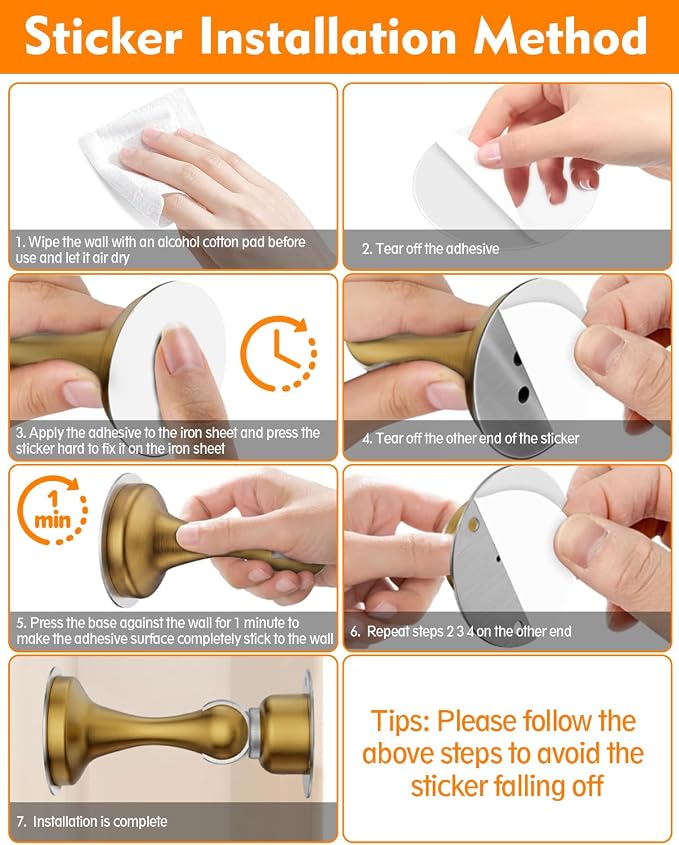 Door Stoppers Magnetic Door Catch, Stainless Steel Magnetic Door Stop 1 Pack, Double-Sided Adhesive Tape, No Drilling, Screws for Stronger Mount, Holder Your Door Open for Wide Doors