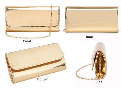 MUDUO Patent Leather Envelope Clutch Purse Shiny Candy Foldover Clutch Evening Bag for Women (Gold18)