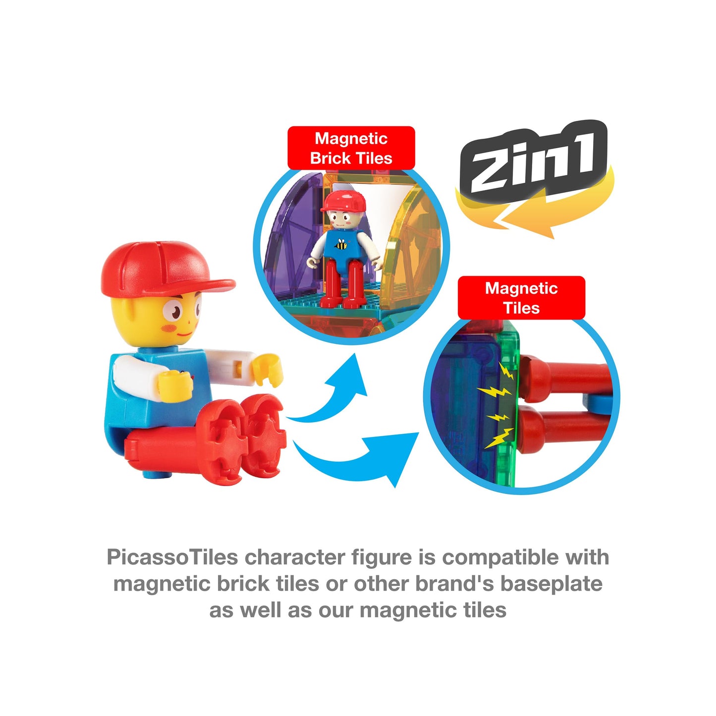 PicassoTiles 333pcs Magnetic Brick Tile and Magnetic Tile Combo Set, Action Figures included, Building Blocks STEM Toys, Educational Montessori Preschool Toddler classroom learning toys, Kids activity