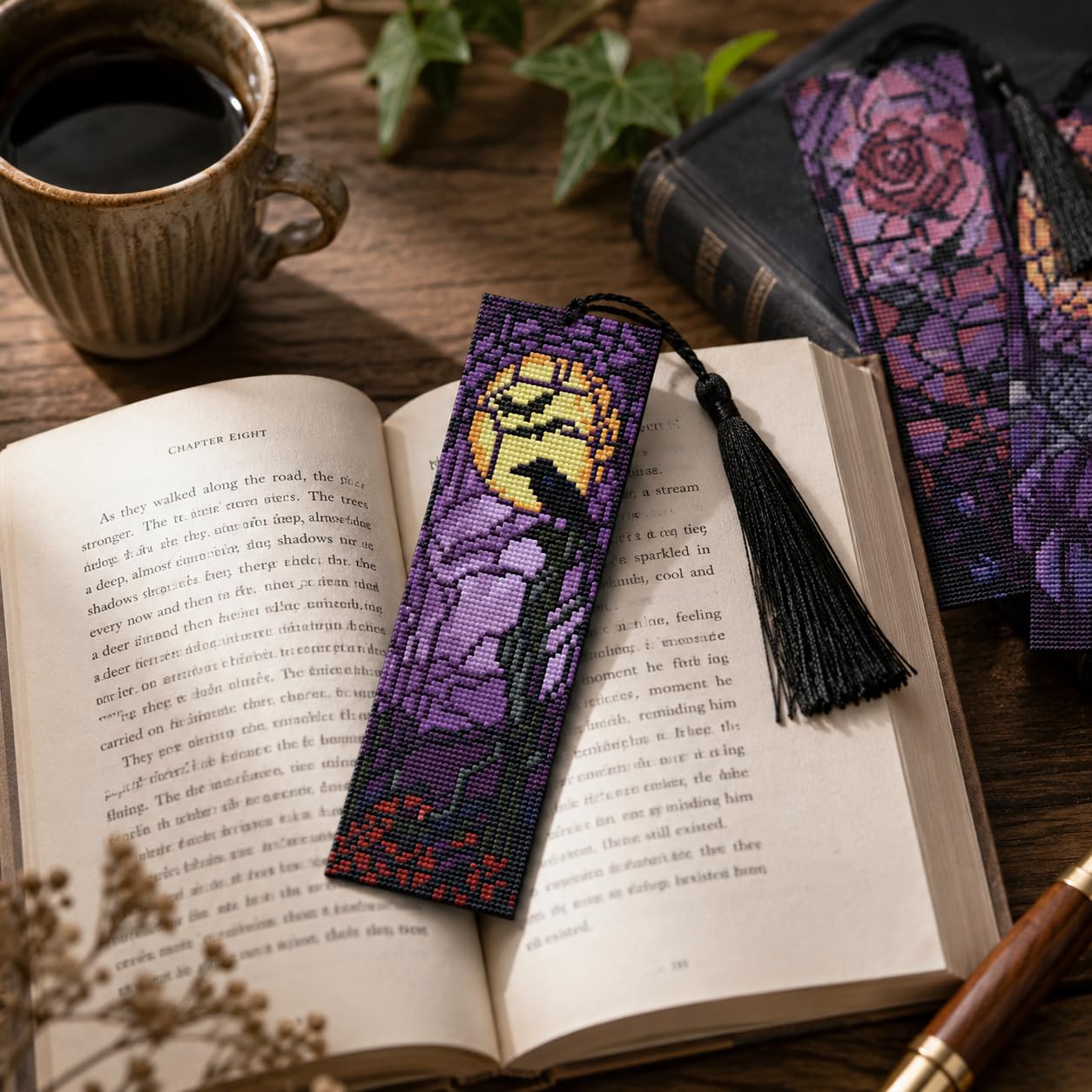 NEGEKFKX 5 Pcs Halloween Cross Stitch Bookmark Kit for Adult Beginners,Witch Stitch Kits 14 CT DIY Cross Stitch Kits Adult Stamped Bookmark Embroidery Bookmarks Kit