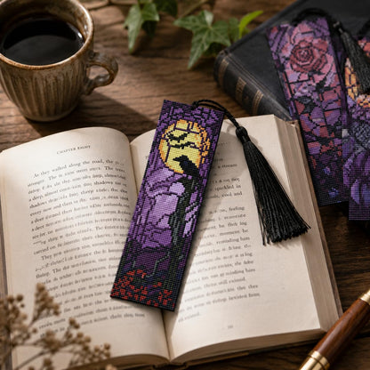 NEGEKFKX 5 Pcs Halloween Cross Stitch Bookmark Kit for Adult Beginners,Witch Stitch Kits 14 CT DIY Cross Stitch Kits Adult Stamped Bookmark Embroidery Bookmarks Kit