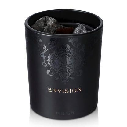 Black Orchid & Pine Moss Scented Crystal Candle - Luxury Manifestation Candle with Smoky Quartz and Clear Quartz Crystals - 7.4oz Natural Soy, Coconut & Beeswax, Wood Wick