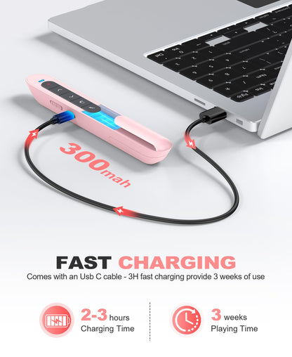 DINOSTRIKE Pink Wireless Presentation Remote with Air Mouse, Rechargeable USB C Slide Clicker Compatible with PowerPoint for Mac and Windows Laptops (2.4GHz)