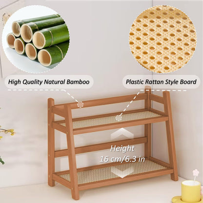 FYRLFB Household 2-Tier Cup Shelf Organizer, Kitchen Counter Shelf for Tea Coffee Bar Accessories, Bamboo Mug Holder Countertop, Matcha Stand, Cup Display, Condiment Storage Rack - Brown