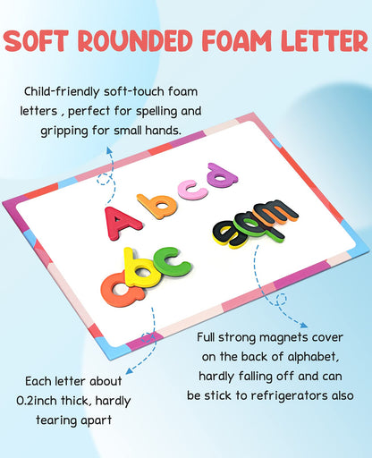 Gamenote Classroom Magnetic Alphabet Letters Kit 238 Pcs with Double - Side Magnet Board - Foam Alphabet Letters for Preschool Kids Toddler Spelling and Learning Colorful ABC Education Fridge Magnets