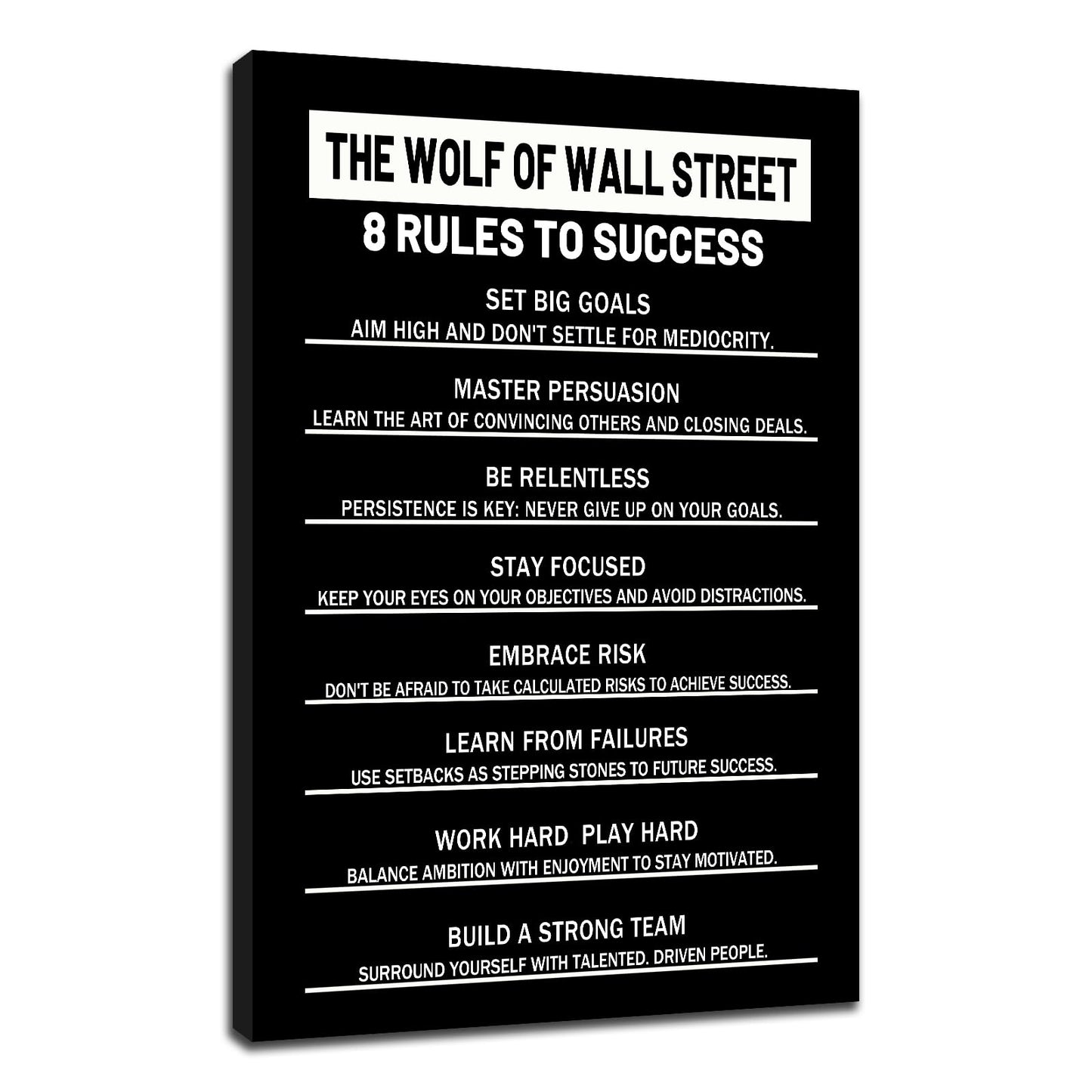 8 Rules to Success Inspirational Canvas Wall Art Motivational Positive Poster Print for Modern Modern Bathroom Bedroom Living Room Wall Decor Artwork Stretch and Framed [12''Wx18''H]