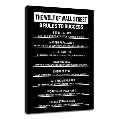 8 Rules to Success Inspirational Canvas Wall Art Motivational Positive Poster Print for Modern Modern Bathroom Bedroom Living Room Wall Decor Artwork Stretch and Framed [12''Wx18''H]