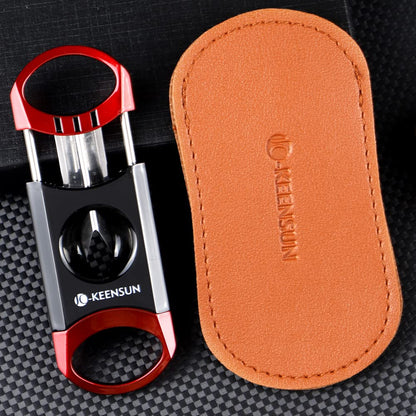 KEENSUN Zinc Alloy V-Cut Cigar Cutter (Red and Black), 60 Ring Gauge, 420J2 Stainless Steel V-Cut Blade & Cigar Holder (2 in 1) in Gift Box