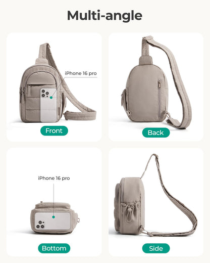 BAGSMART Small Sling Bag for Women, Puffer Crossbody Bag Purses Hobo Handbag Fanny Packs for Travel Hiking, Camel