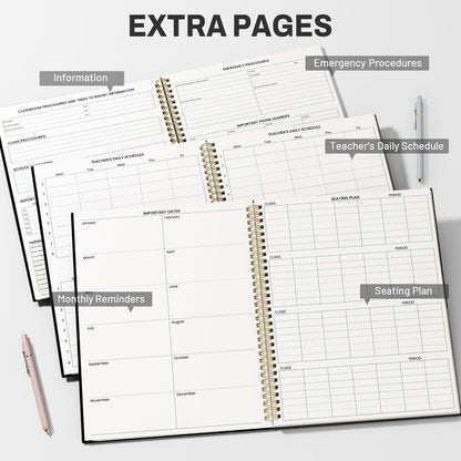 SUNEE Teacher Class Record Book for 9-10 weeks, 36 Names, 8.5x11 Inch, 104 Pages (52 Sheets), 100gsm Thick Paper, Larger Grade Recording up to 36 Students with Water-Resistant Plastic Cover, Black