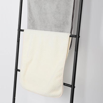 Vrisa Blanket Ladder Wall Leaning Blanket Rack Farmhouse 5-Tier Metal Blanket Holder with Shelf Bath Towel Storage for Bathroom Quilt Bedroom Living Room Pool Black